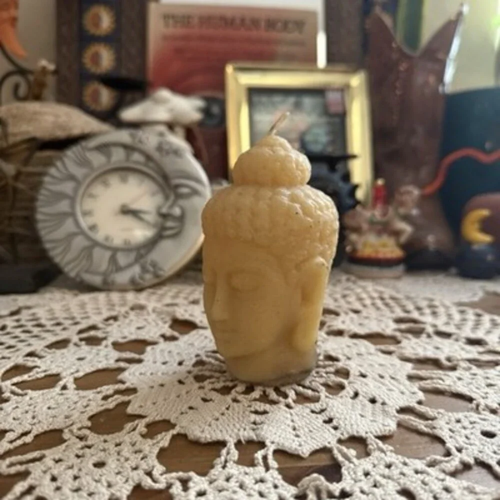 Vintage Whimsical Folk Art Buddha Head Candle Handcrafted Beeswax Figural